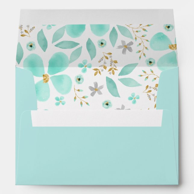 Floral Gold Mint Leaf Envelope (Back (Bottom))