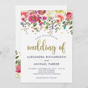 Floral Gold   Modern Watercolor Wedding Invitation