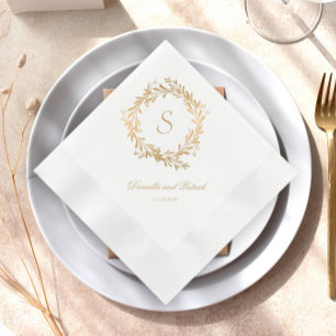 Floral Gold Monogram Wedding Napkins