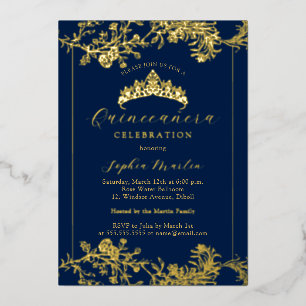 Floral Gold Navy Vintage Quinceanera