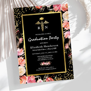 Floral Gold Nursing School Graduation Invitation