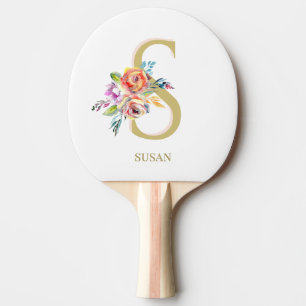  Floral Gold Pink White Personalise  Ping Pong Paddle