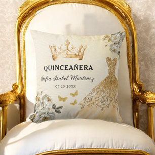 Floral Gold Princess Quinceanera Birthday Cushion