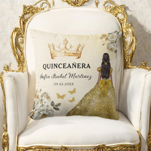 Floral Gold Princess Quinceanera Birthday Cushion