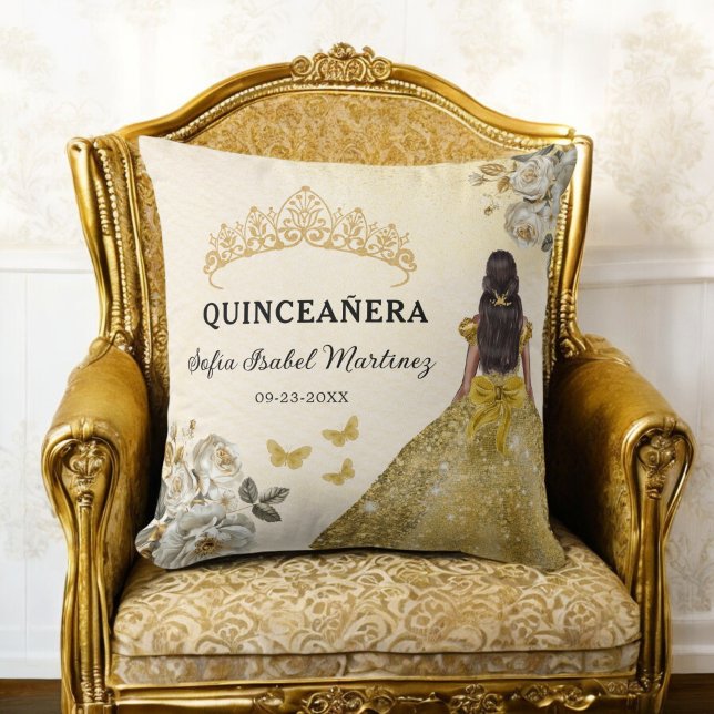 Floral Gold Princess Quinceanera Birthday Cushion (Creator Uploaded)