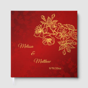 Floral Gold Red Christmas Wedding Guest Book