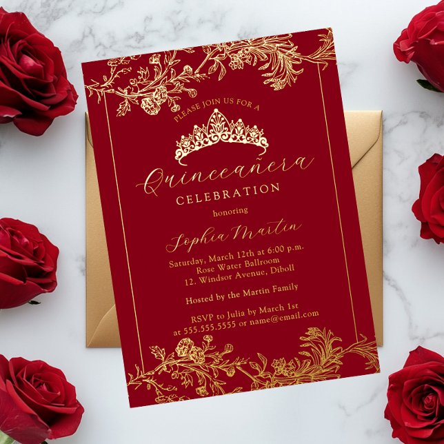 Floral Gold Red Vintage Quinceanera  (Creator Uploaded)