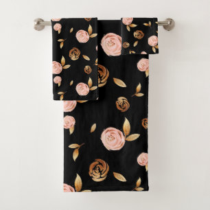 Floral Gold Rose Bath Towel Set