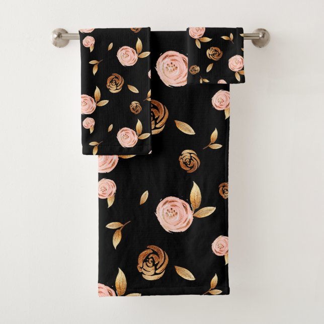 Floral Gold Rose Bath Towel Set (Insitu)