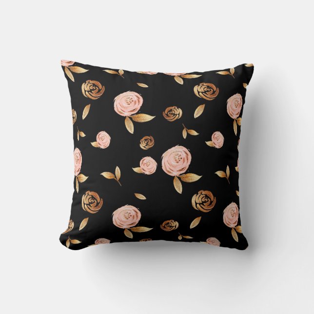 Floral Gold Rose Cushion (Front)