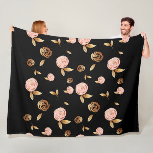 Floral Gold Rose Fleece Blanket