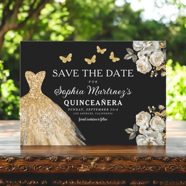 Floral Gold Save the Date Birthday Quinceanera (Creator Uploaded)
