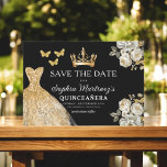 Floral Gold Save the Date Birthday Quinceanera<br><div class="desc">Announce your special day with the Floral Gold Save the Date Quinceañera card. This elegant design features luxurious gold floral accents that exude sophistication and charm. Perfect for setting the tone for your upcoming quinceañera, this save the date combines a touch of regal beauty with timeless elegance. The delicate gold...</div>