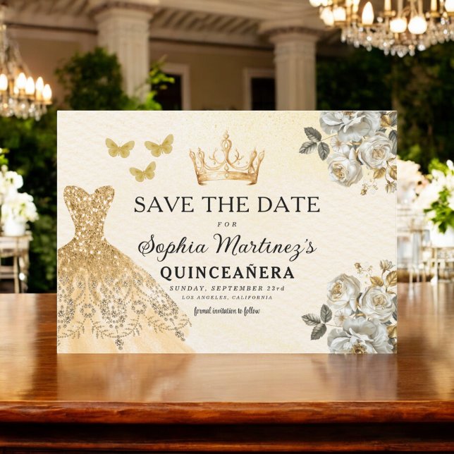 Floral Gold Save the Date Birthday Quinceanera (Creator Uploaded)