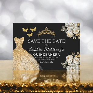 Floral Gold Save the Date Birthday Quinceanera