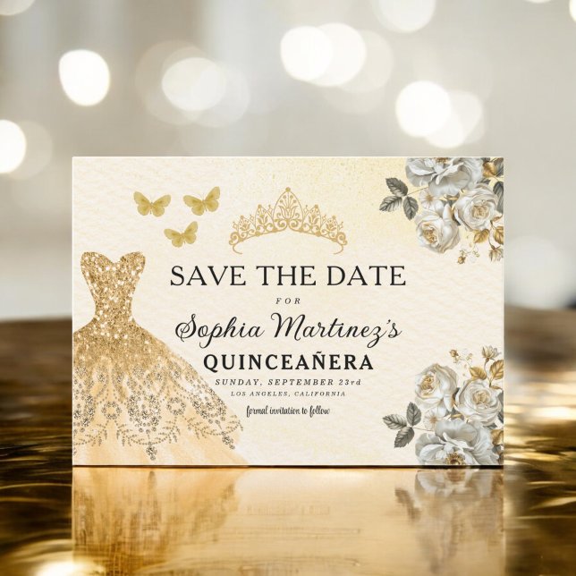 Floral Gold Save the Date Birthday Quinceanera (Creator Uploaded)