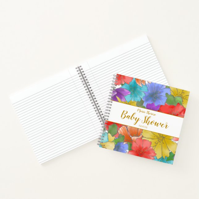 Floral Gold Script Baby Shower Guestbook Notebook (Inside)
