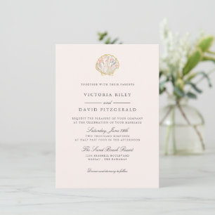 Floral Gold Seashell Elegant Ocean Beach wedding Invitation
