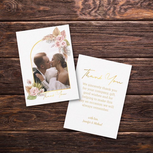 floral gold thank you wedding arch photo  card (Creator Uploaded)