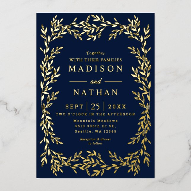 Floral Gold Victorian Wedding Foil Invitation (Front)