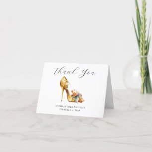Floral Gold Watercolor High Heel 50th Birthday Thank You Card