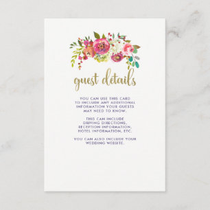 Floral Gold Wedding Guest Details Enclosure Card