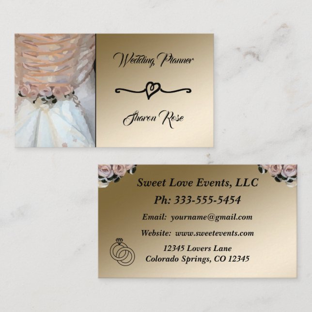 Floral & Gold Wedding Planner Business Card (Front/Back)
