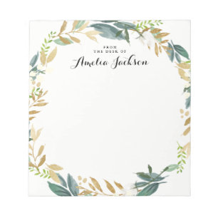 Floral Gold Wreath Personalised Notepad Stationery