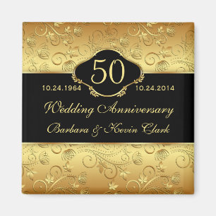 Floral golden black 50th Wedding Anniversary Magnet