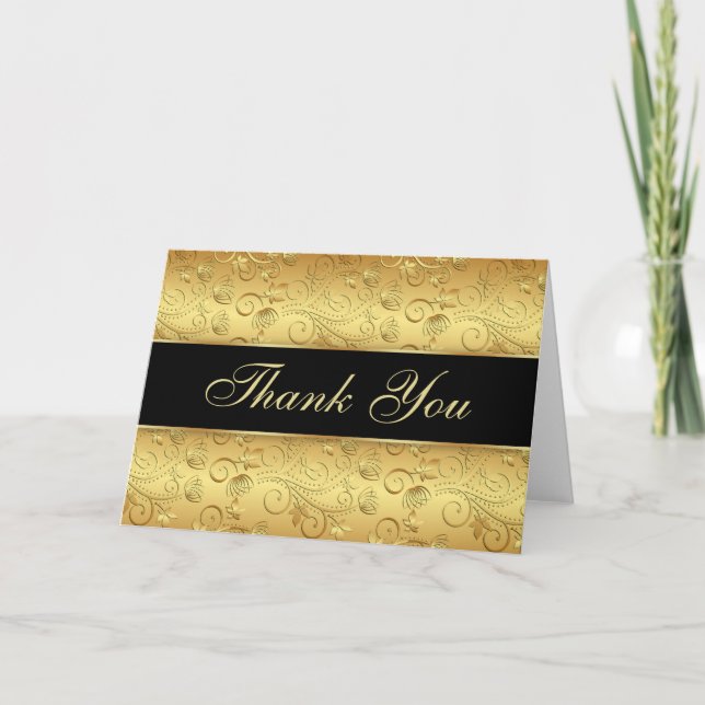 Floral golden black Thank You Card (Front)
