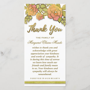 Floral Golden Elegant Thank You Sympathy Card