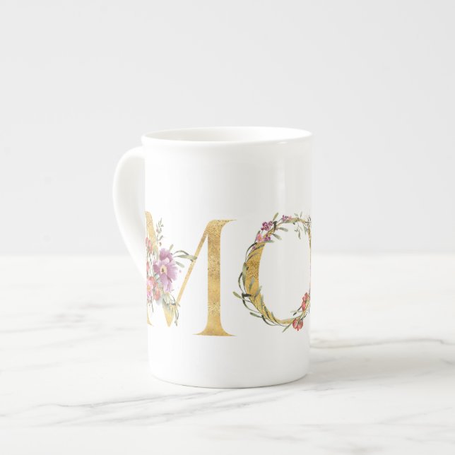 Floral Golden Fancy MOM Tea Mug (Front Left)