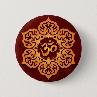 Floral Golden Red Aum Design 6 Cm Round Badge