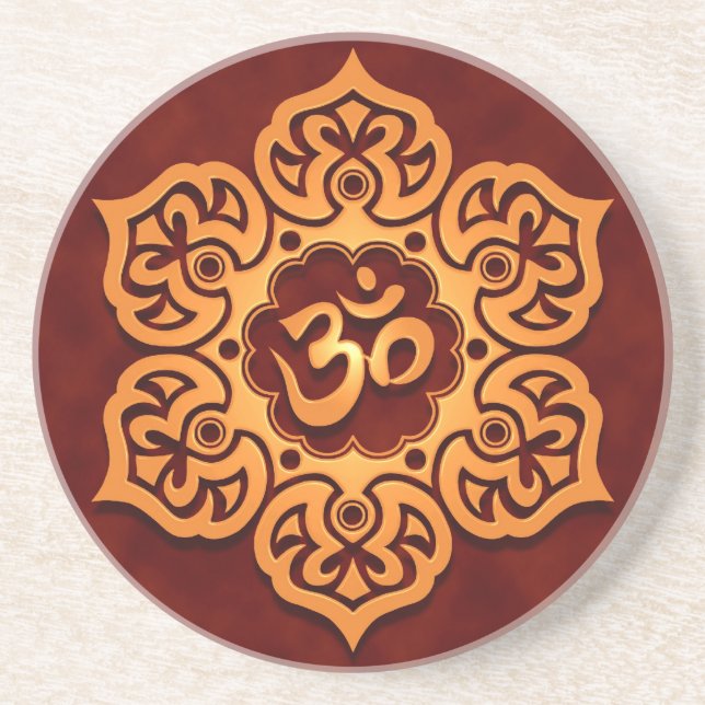 Floral Golden Red Aum Design Coaster (Front)