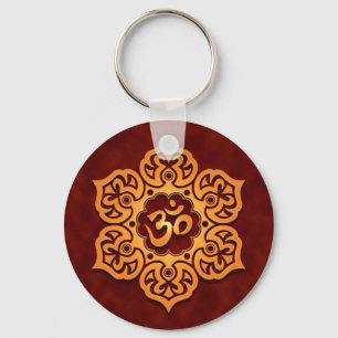 Floral Golden Red Aum Design Key Ring