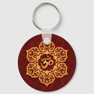 Floral Golden Red Aum Design Key Ring