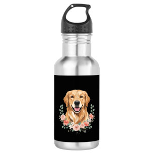 Floral Golden Retriever Dog Portrait Sublimation 532 Ml Water Bottle