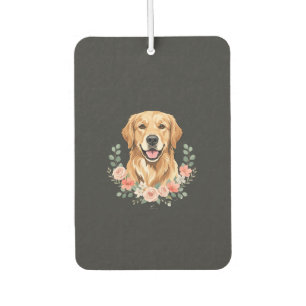Floral Golden Retriever Dog Portrait Sublimation Car Air Freshener
