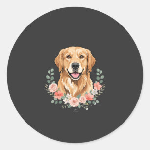 Floral Golden Retriever Dog Portrait Sublimation Classic Round Sticker
