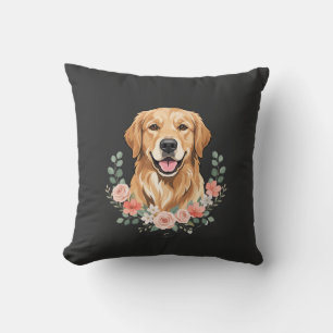 Floral Golden Retriever Dog Portrait Sublimation Cushion