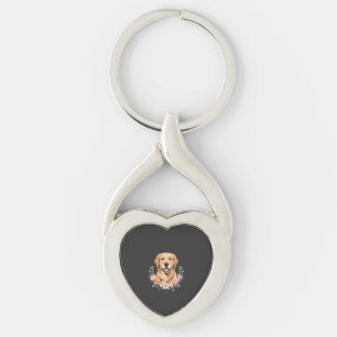 Floral Golden Retriever Dog Portrait Sublimation Key Ring