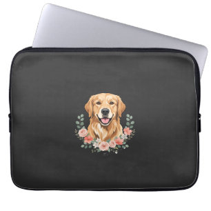 Floral Golden Retriever Dog Portrait Sublimation Laptop Sleeve