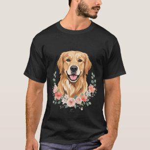 Floral Golden Retriever Dog Portrait Sublimation T-Shirt