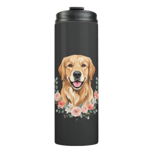 Floral Golden Retriever Dog Portrait Sublimation Thermal Tumbler