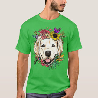 Floral Golden Retriever Dog Spring Nature Dog Love T-Shirt