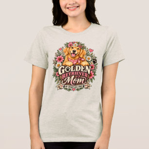 Floral Golden Retriever Mum My Heart Has Paws Tri-Blend Shirt