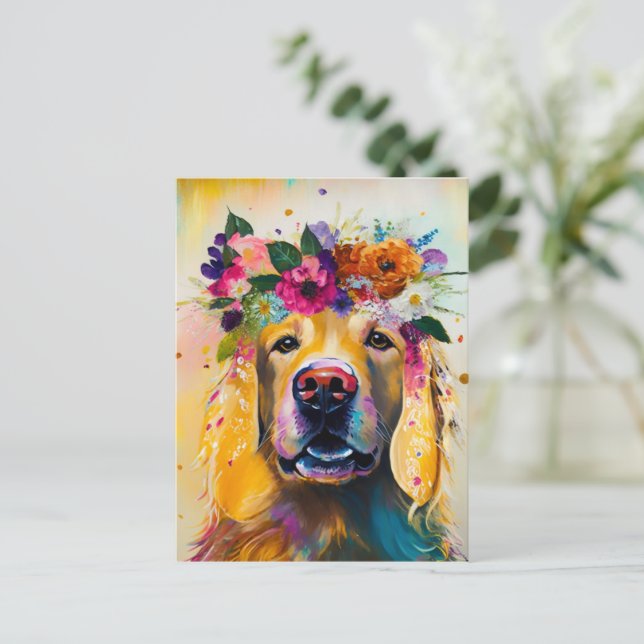 Floral Golden Retriever painting   Postcard (Standing Front)