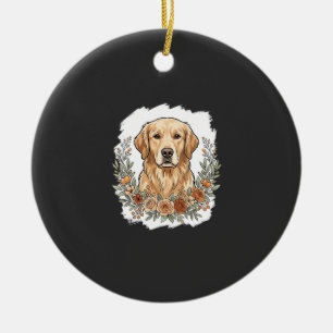 Floral Golden Retriever Sublimation Ceramic Ornament