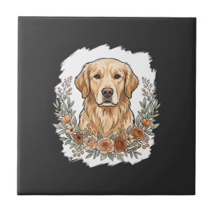 Floral Golden Retriever Sublimation Ceramic Tile