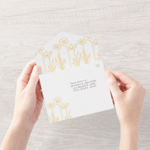 Floral Golden Yellow and White Wedding All In One Invitation